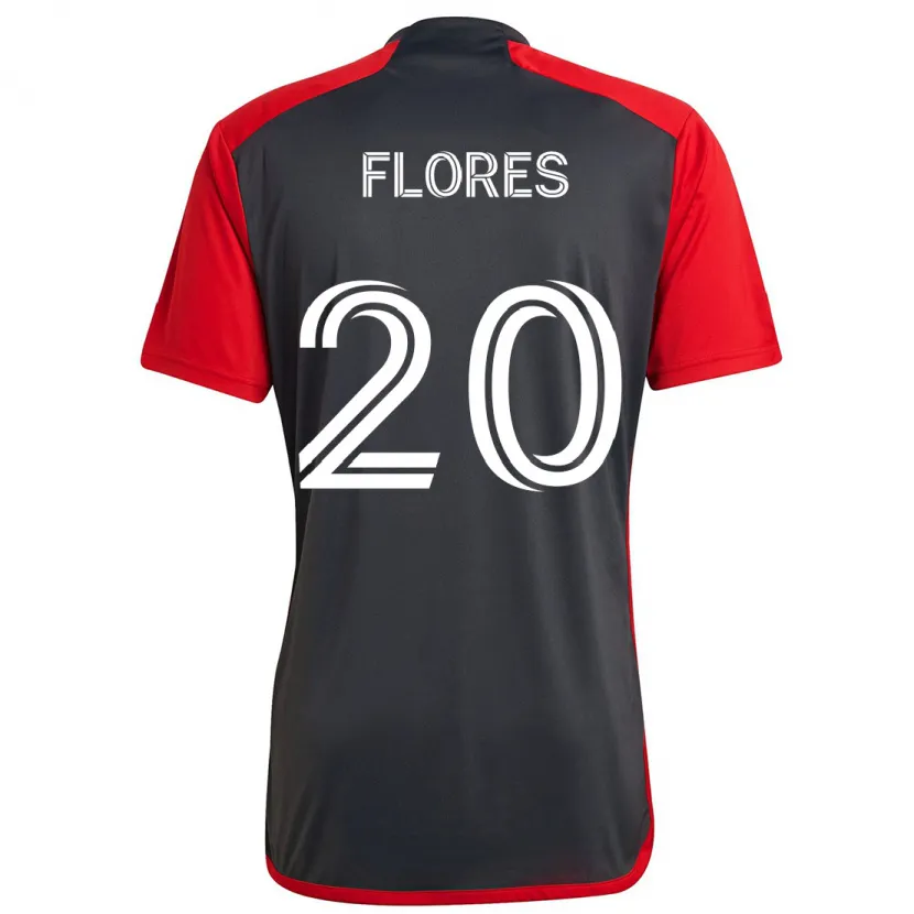 Danxen Kinderen Deybi Flores #20 Grijs Rood Thuisshirt Thuistenue 2024/25 T-Shirt