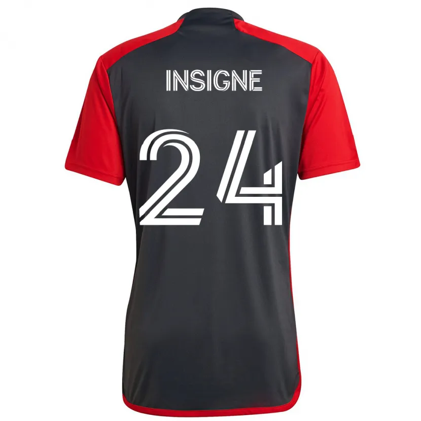 Danxen Kinderen Lorenzo Insigne #24 Grijs Rood Thuisshirt Thuistenue 2024/25 T-Shirt