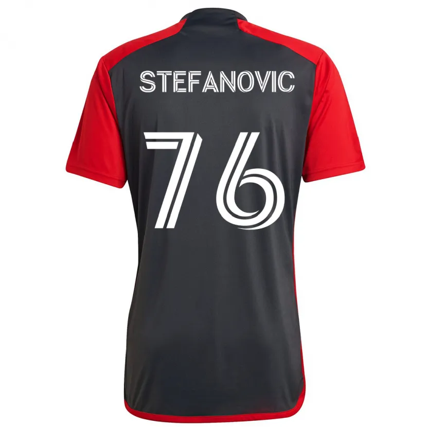 Danxen Kinderen Lazar Stefanovic #76 Grijs Rood Thuisshirt Thuistenue 2024/25 T-Shirt