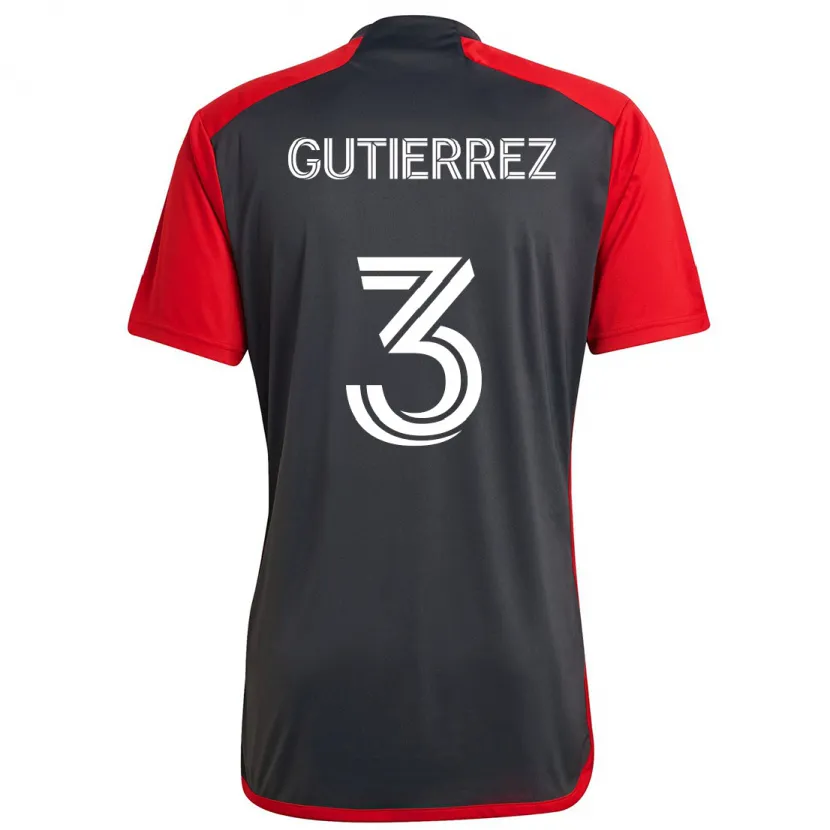 Danxen Kinderen Cristián Gutiérrez #3 Grijs Rood Thuisshirt Thuistenue 2024/25 T-Shirt