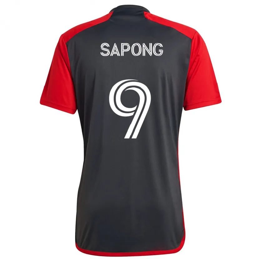 Danxen Kinderen C.j. Sapong #9 Grijs Rood Thuisshirt Thuistenue 2024/25 T-Shirt