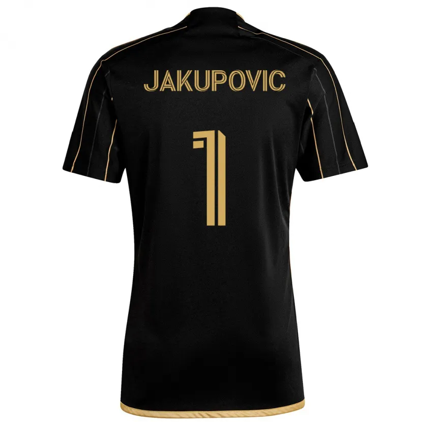 Danxen Kinderen Eldin Jakupović #1 Zwart Goud Thuisshirt Thuistenue 2024/25 T-Shirt