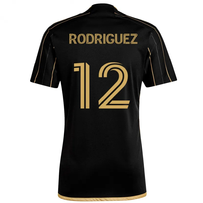 Danxen Kinderen Jeremi Rodríguez #12 Zwart Goud Thuisshirt Thuistenue 2024/25 T-Shirt