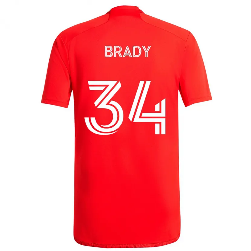 Danxen Kinderen Chris Brady #34 Rood Wit Thuisshirt Thuistenue 2024/25 T-Shirt