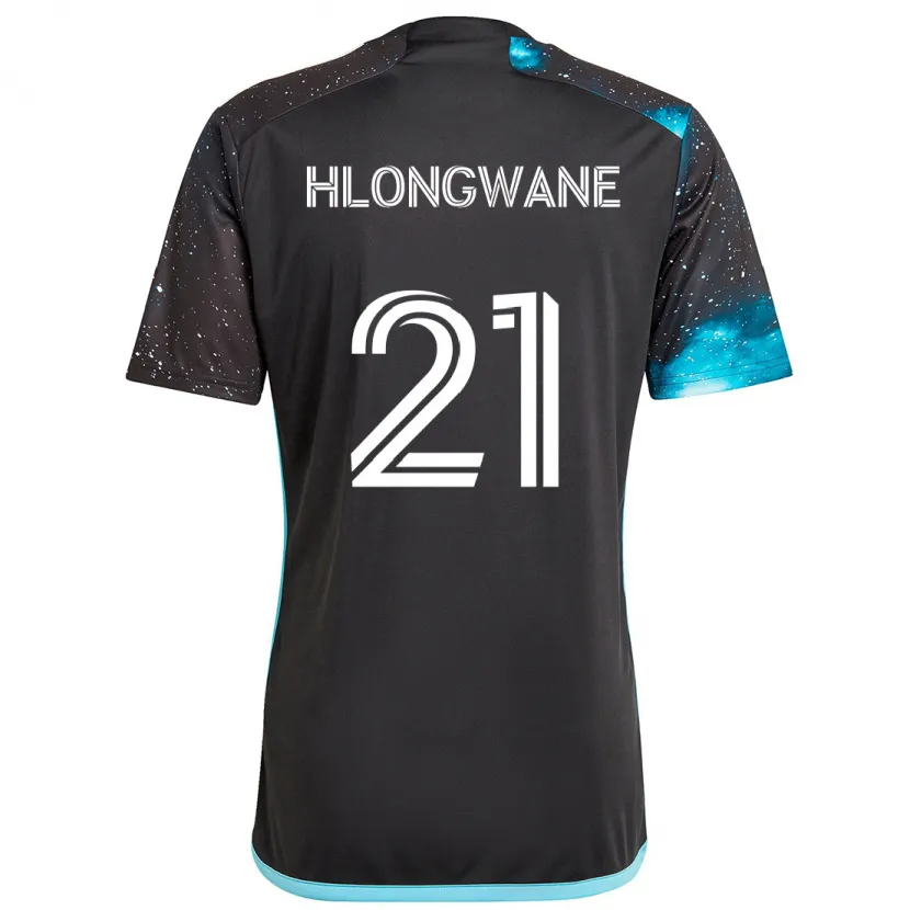 Danxen Kinderen Bongokuhle Hlongwane #21 Zwart Blauw Thuisshirt Thuistenue 2024/25 T-Shirt