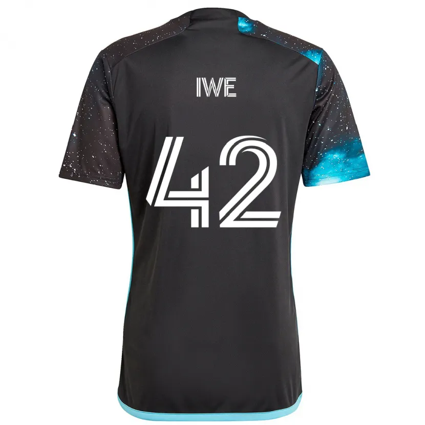 Danxen Kinderen Emmanuel Iwe #42 Zwart Blauw Thuisshirt Thuistenue 2024/25 T-Shirt