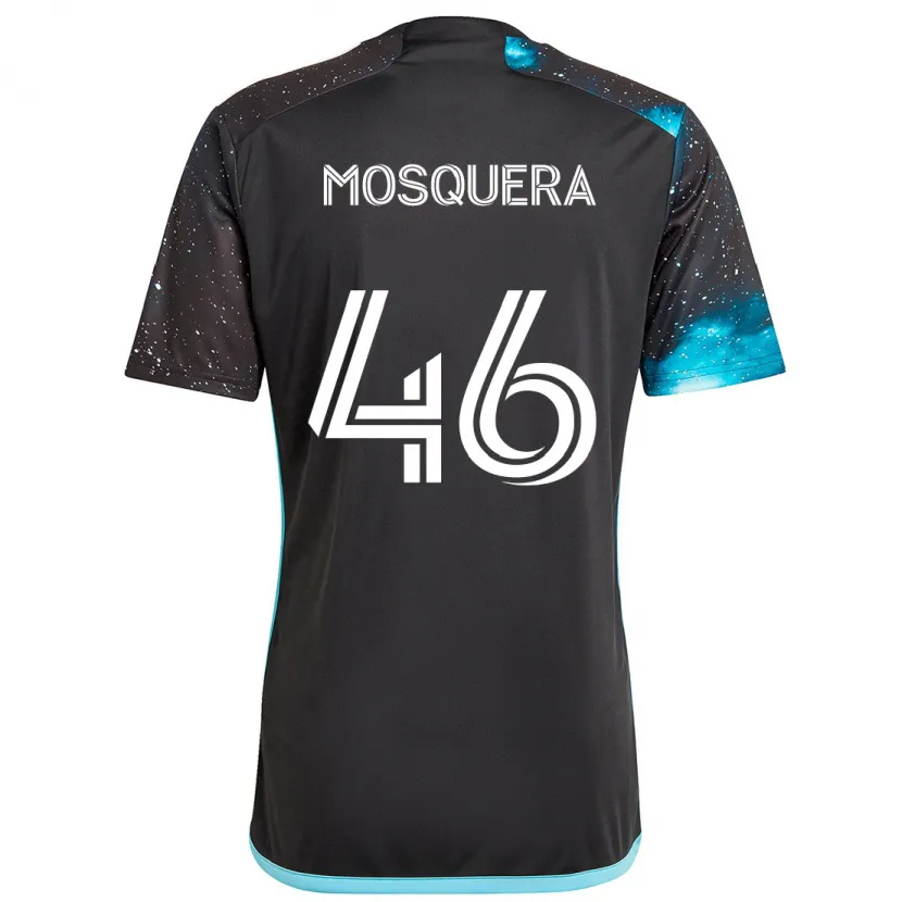 Danxen Kinderen Juan Camilo Mosquera #46 Zwart Blauw Thuisshirt Thuistenue 2024/25 T-Shirt