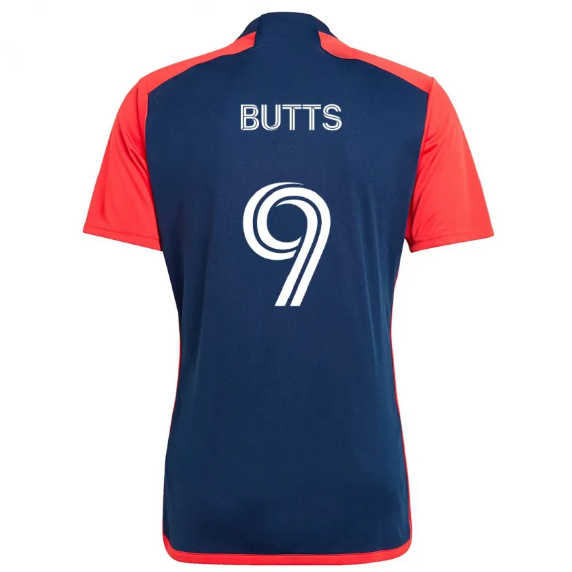 Danxen Kinderen Liam Butts #9 Blauw Rood Thuisshirt Thuistenue 2024/25 T-Shirt