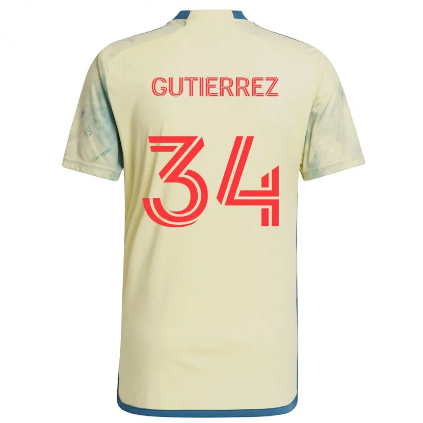 Danxen Kinderen Juan Gutiérrez #34 Geel Rood Blauw Thuisshirt Thuistenue 2024/25 T-Shirt