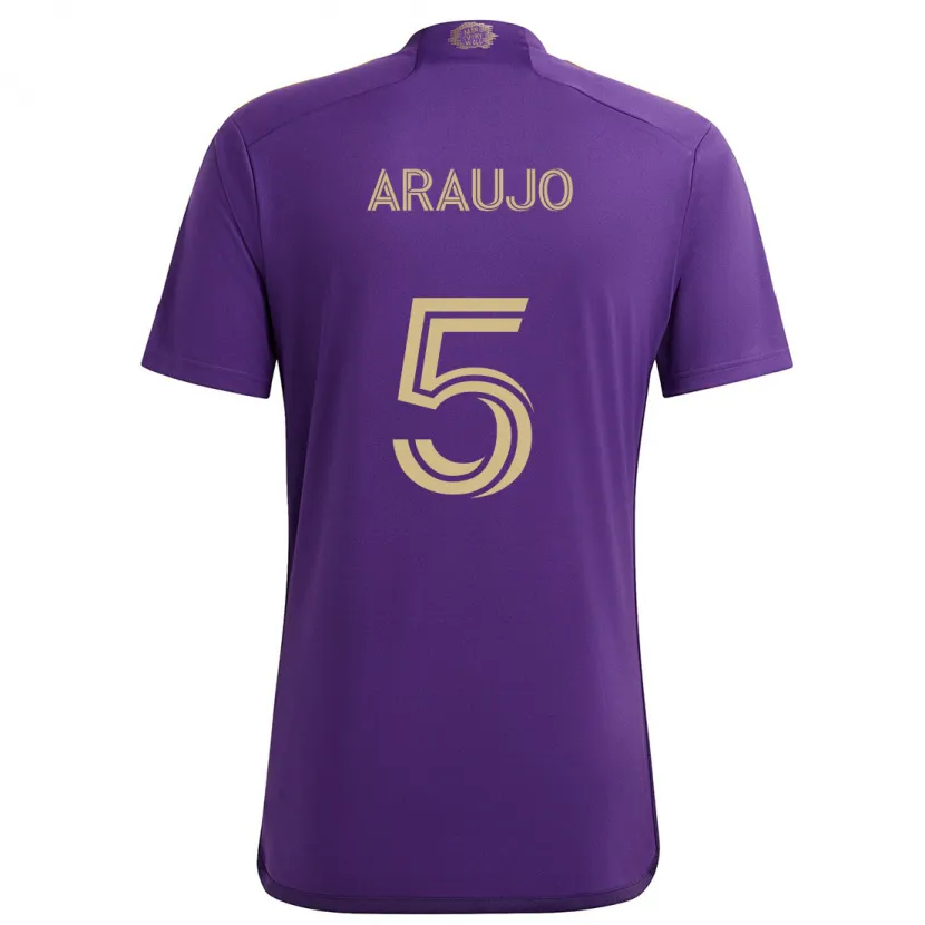 Danxen Kinderen César Araújo #5 Paars Geel Thuisshirt Thuistenue 2024/25 T-Shirt