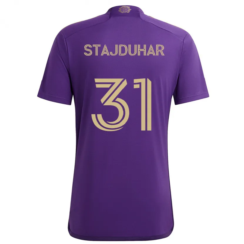 Danxen Kinderen Mason Stajduhar #31 Paars Geel Thuisshirt Thuistenue 2024/25 T-Shirt