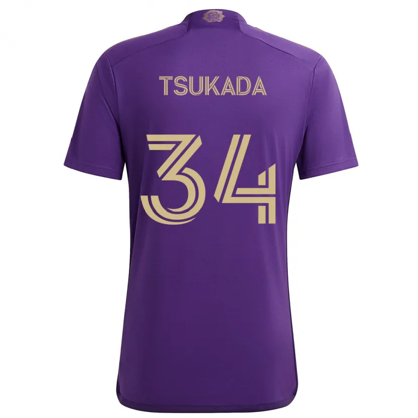 Danxen Kinderen Yutaro Tsukada #34 Paars Geel Thuisshirt Thuistenue 2024/25 T-Shirt