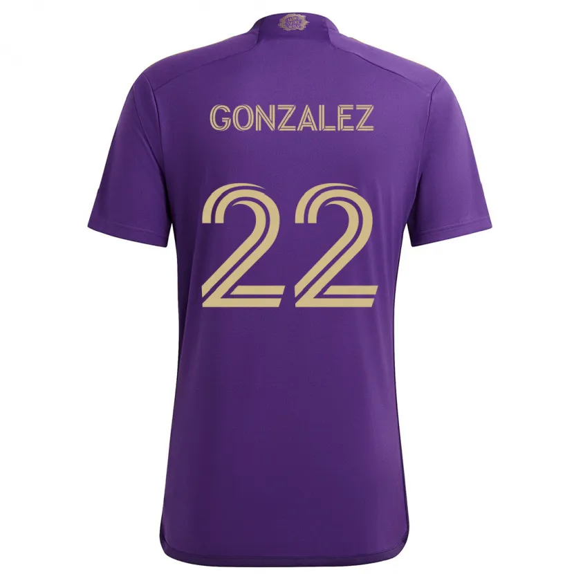 Danxen Kinderen Gastón González #22 Paars Geel Thuisshirt Thuistenue 2024/25 T-Shirt