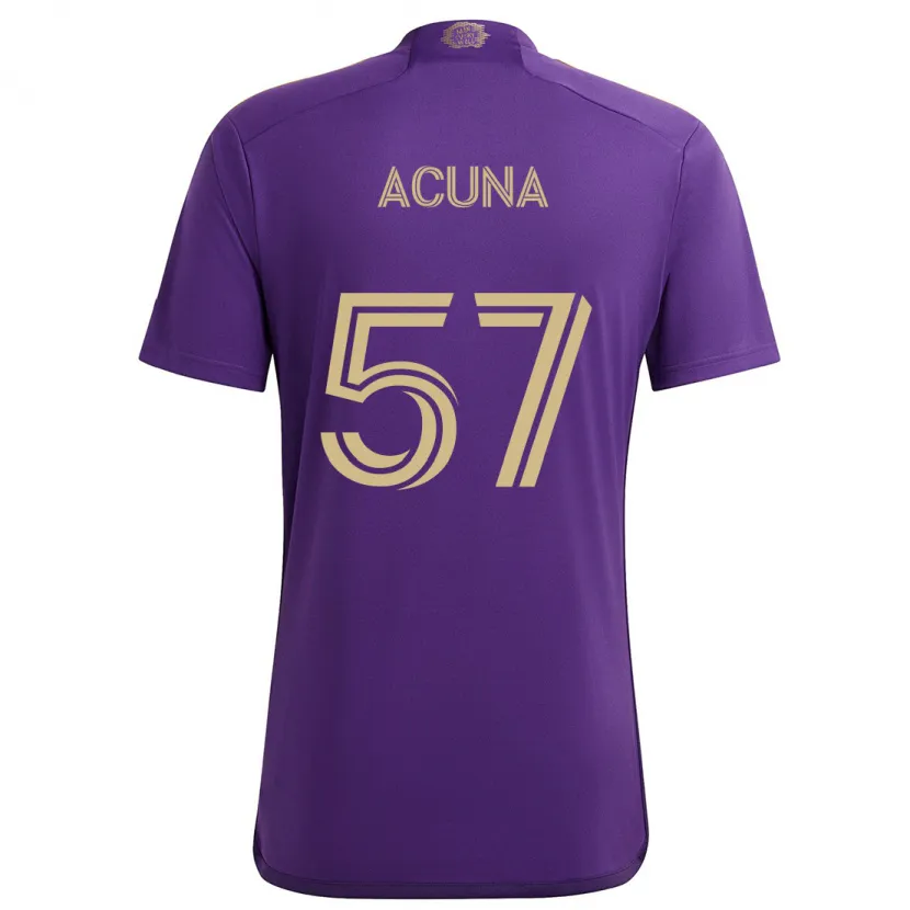 Danxen Kinderen Cristofer Acuña #57 Paars Geel Thuisshirt Thuistenue 2024/25 T-Shirt