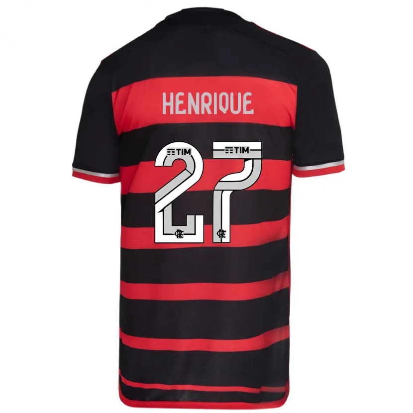 Danxen Kinderen Bruno Henrique #27 Rood Zwart Thuisshirt Thuistenue 2024/25 T-Shirt