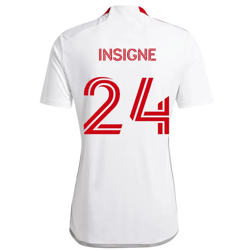 Danxen Kinderen Lorenzo Insigne #24 Wit Rood Uitshirt Uittenue 2024/25 T-Shirt