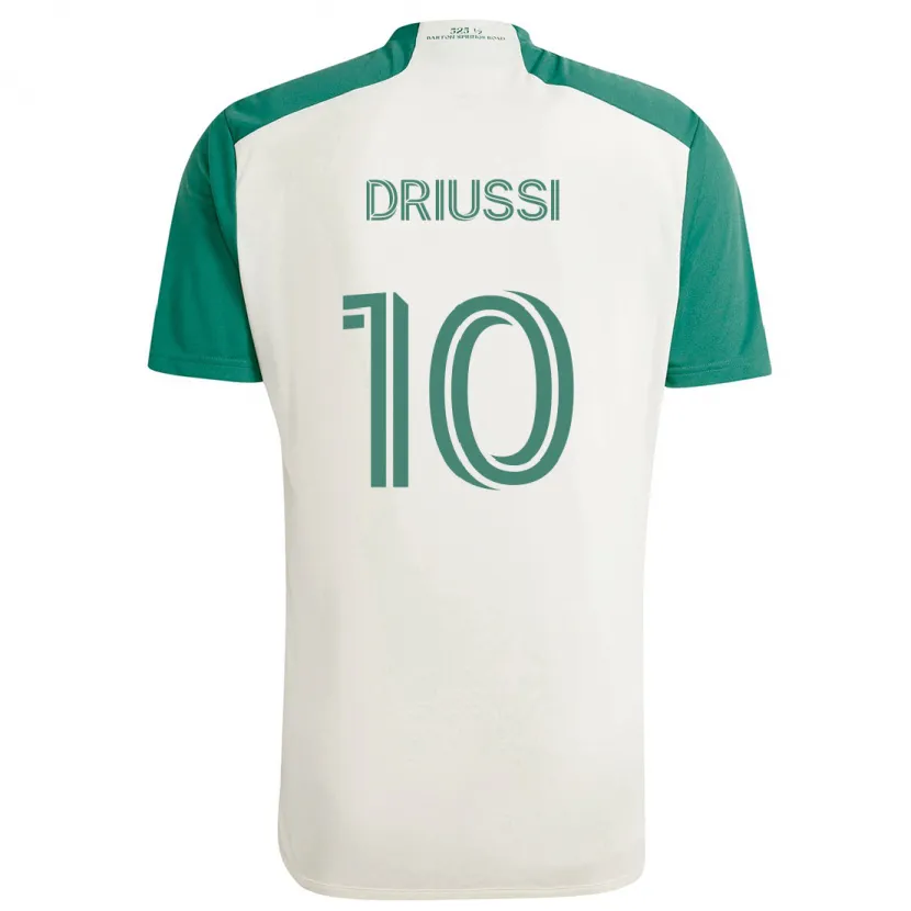 Danxen Kinderen Sebastián Driussi #10 Bruine Kleuren Groen Uitshirt Uittenue 2024/25 T-Shirt