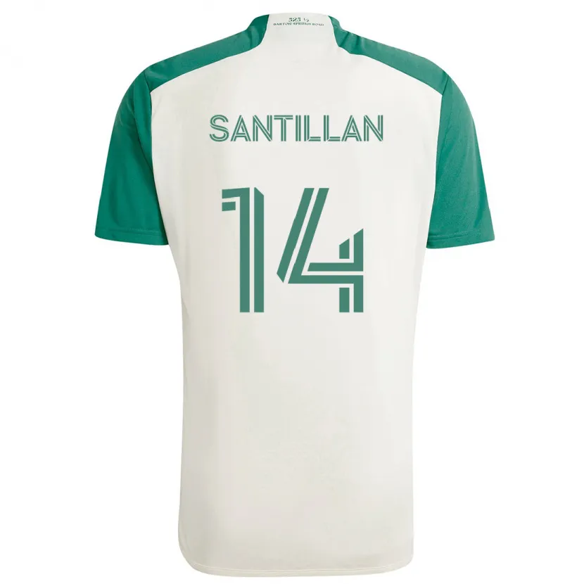 Danxen Kinderen Jonathan Santillan #14 Bruine Kleuren Groen Uitshirt Uittenue 2024/25 T-Shirt