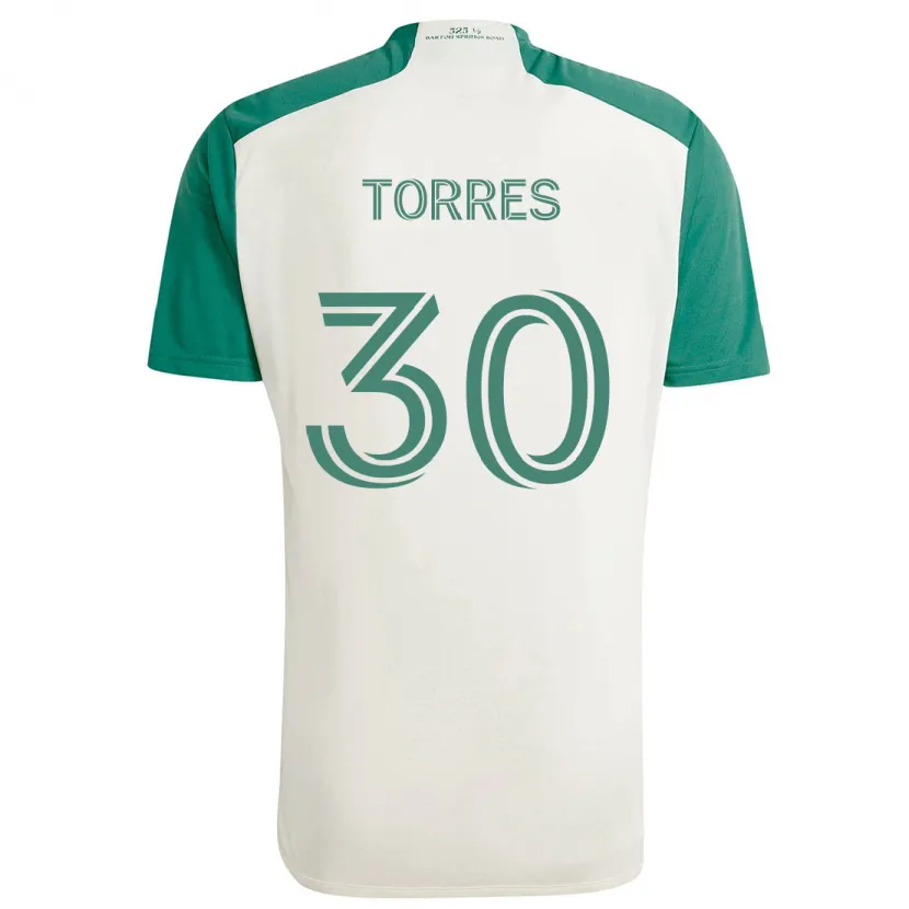 Danxen Kinderen Ervin Torres #30 Bruine Kleuren Groen Uitshirt Uittenue 2024/25 T-Shirt