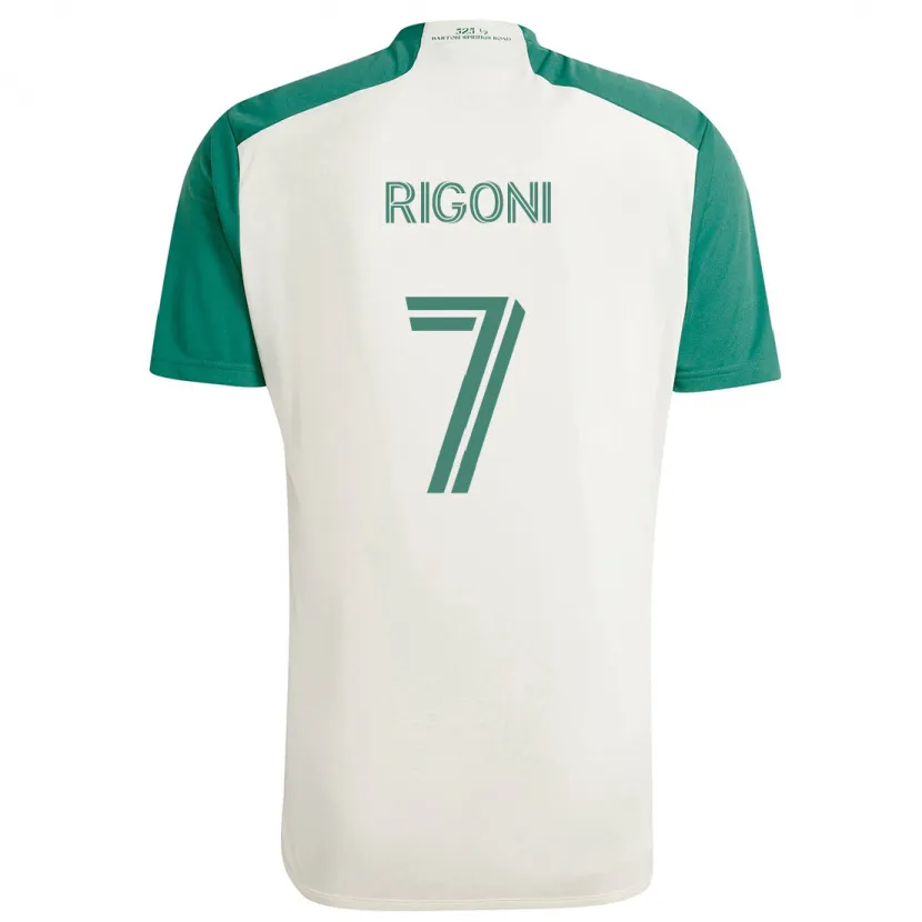 Danxen Kinderen Emiliano Rigoni #7 Bruine Kleuren Groen Uitshirt Uittenue 2024/25 T-Shirt