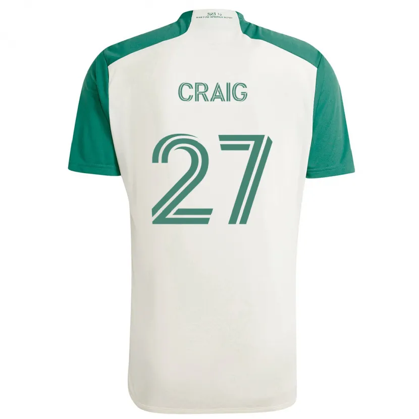 Danxen Kinderen Brandan Craig #27 Bruine Kleuren Groen Uitshirt Uittenue 2024/25 T-Shirt