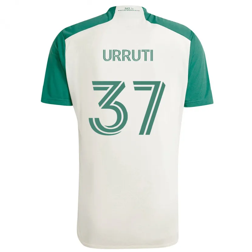 Danxen Kinderen Maximiliano Urruti #37 Bruine Kleuren Groen Uitshirt Uittenue 2024/25 T-Shirt