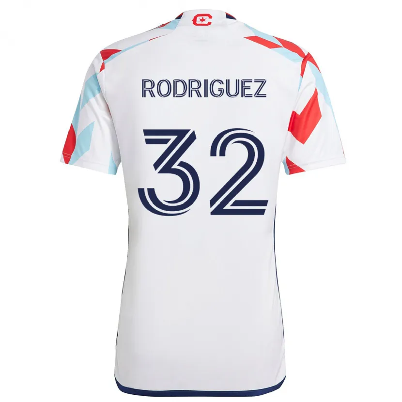 Danxen Kinderen Missael Rodríguez #32 Wit Rood Blauw Uitshirt Uittenue 2024/25 T-Shirt