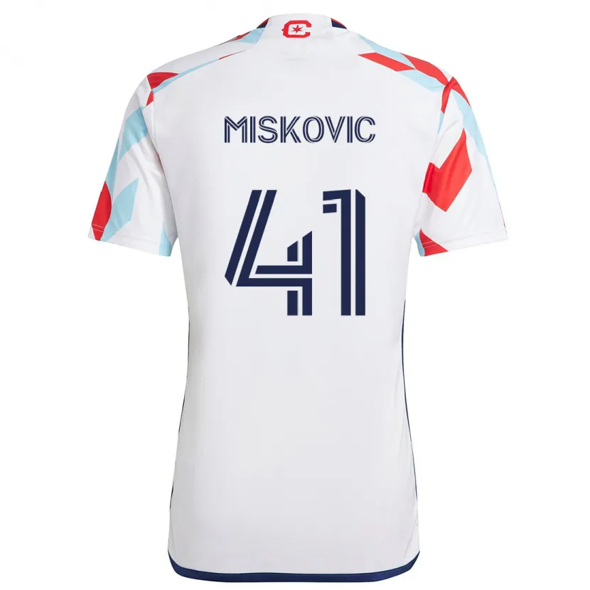 Danxen Kinderen Mihajlo Miskovic #41 Wit Rood Blauw Uitshirt Uittenue 2024/25 T-Shirt