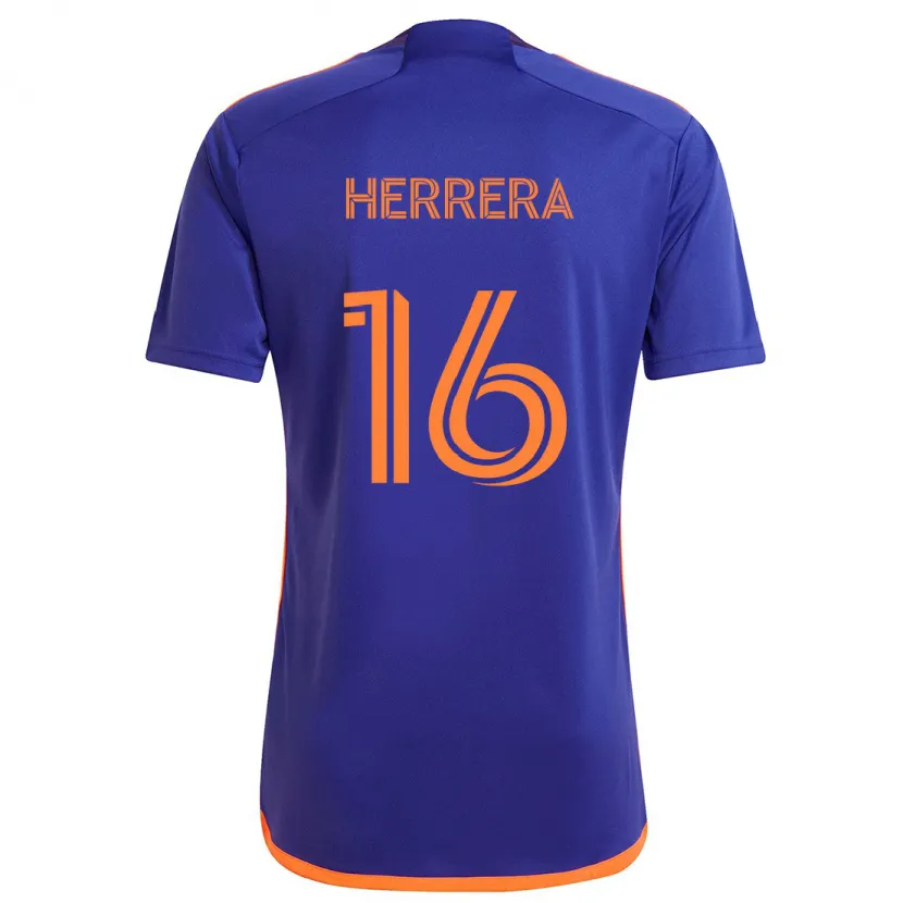 Danxen Kinderen Héctor Herrera #16 Paars Oranje Uitshirt Uittenue 2024/25 T-Shirt