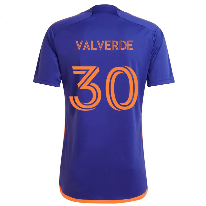 Danxen Kinderen Jefferson Valverde #30 Paars Oranje Uitshirt Uittenue 2024/25 T-Shirt