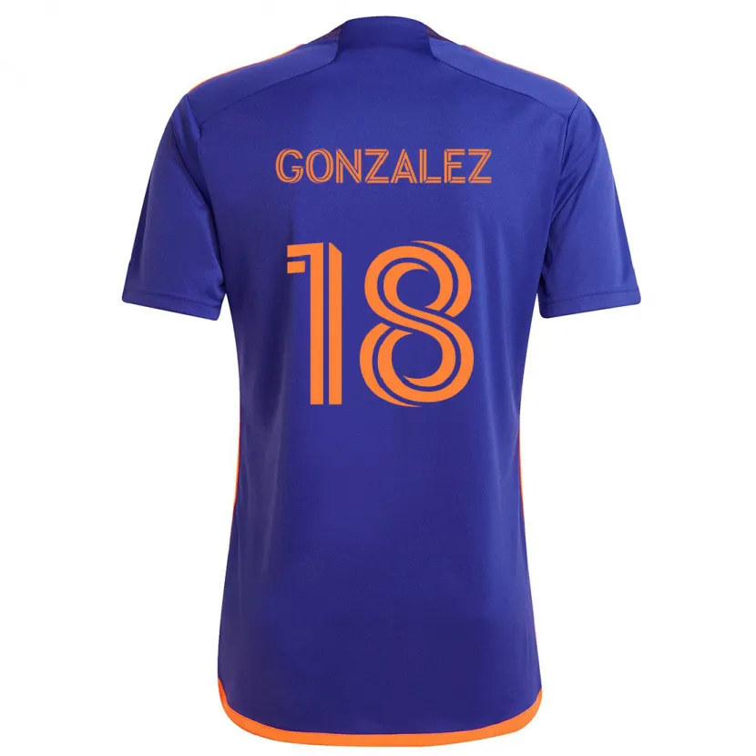 Danxen Kinderen Diego Gonzalez #18 Paars Oranje Uitshirt Uittenue 2024/25 T-Shirt