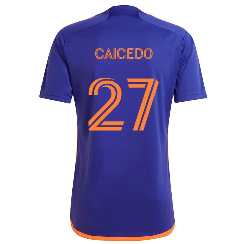 Danxen Kinderen Luis Caicedo #27 Paars Oranje Uitshirt Uittenue 2024/25 T-Shirt