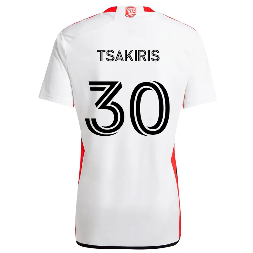 Danxen Kinderen Niko Tsakiris #30 Wit Rood Uitshirt Uittenue 2024/25 T-Shirt