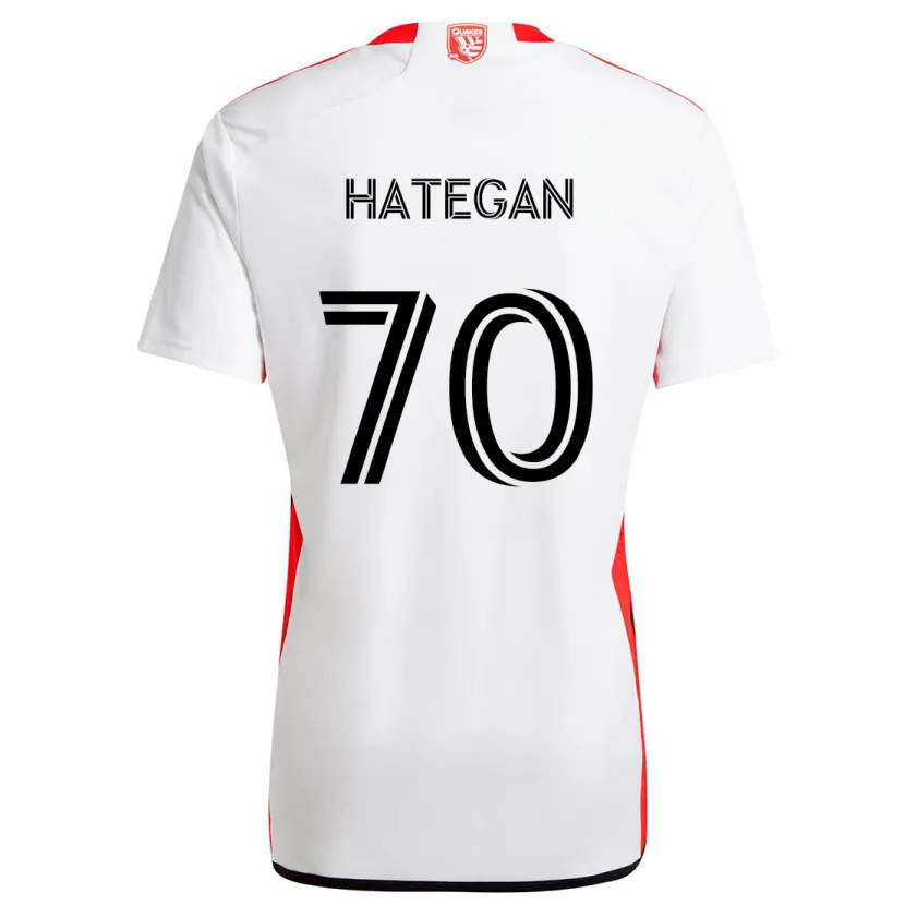 Danxen Kinderen Roberto Hategan #70 Wit Rood Uitshirt Uittenue 2024/25 T-Shirt