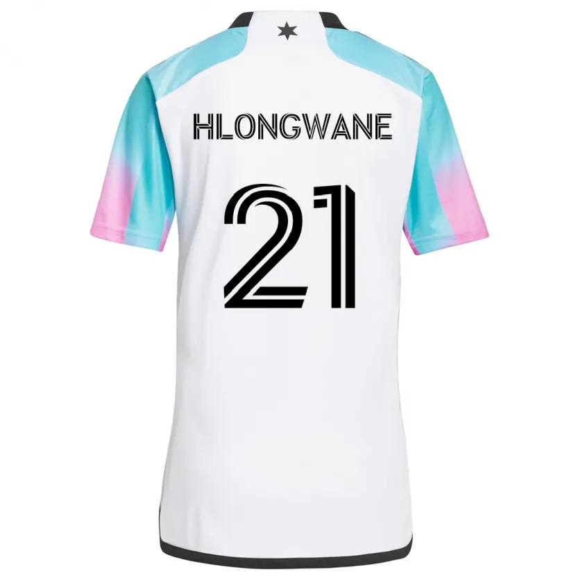 Danxen Kinderen Bongokuhle Hlongwane #21 Wit Blauw Zwart Uitshirt Uittenue 2024/25 T-Shirt