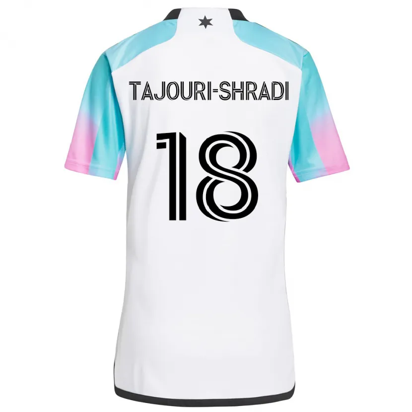 Danxen Kinderen Ismael Tajouri-Shradi #18 Wit Blauw Zwart Uitshirt Uittenue 2024/25 T-Shirt