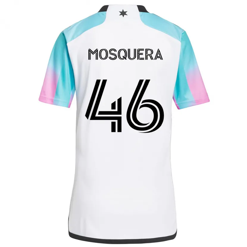 Danxen Kinderen Juan Camilo Mosquera #46 Wit Blauw Zwart Uitshirt Uittenue 2024/25 T-Shirt