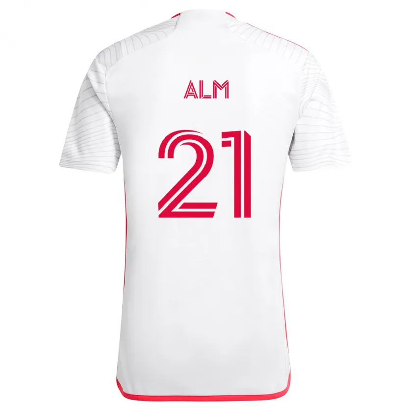 Danxen Kinderen Rasmus Alm #21 Wit Rood Uitshirt Uittenue 2024/25 T-Shirt