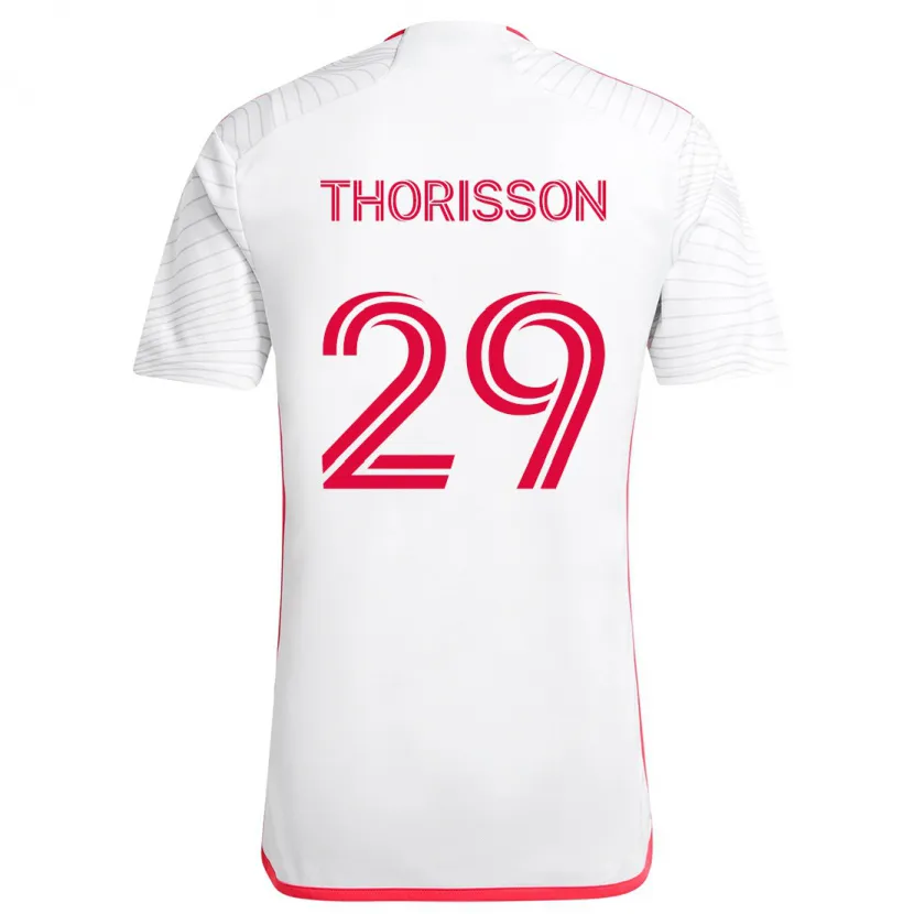 Danxen Kinderen Nökkvi Thórisson #29 Wit Rood Uitshirt Uittenue 2024/25 T-Shirt