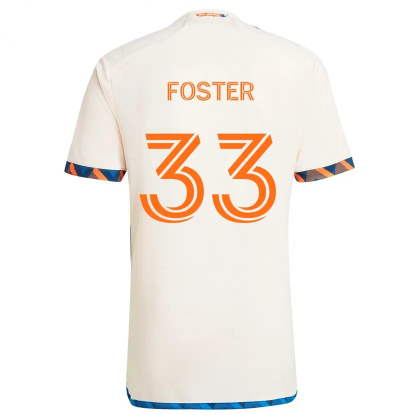 Danxen Kinderen Isaiah Foster #33 Wit Oranje Uitshirt Uittenue 2024/25 T-Shirt