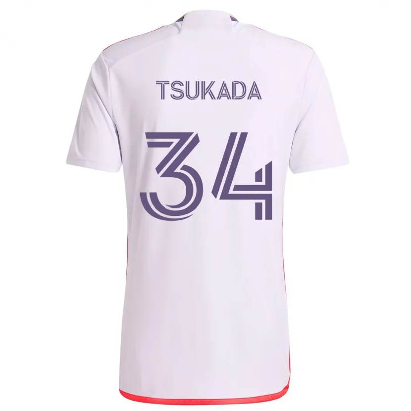 Danxen Kinderen Yutaro Tsukada #34 Wit Rood Paars Uitshirt Uittenue 2024/25 T-Shirt