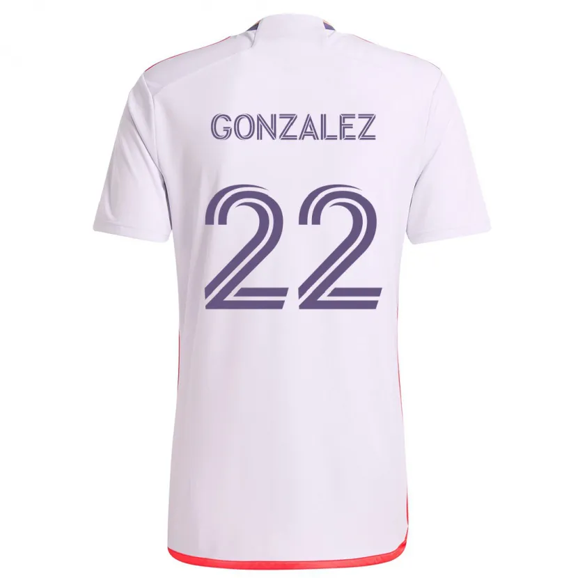 Danxen Kinderen Gastón González #22 Wit Rood Paars Uitshirt Uittenue 2024/25 T-Shirt