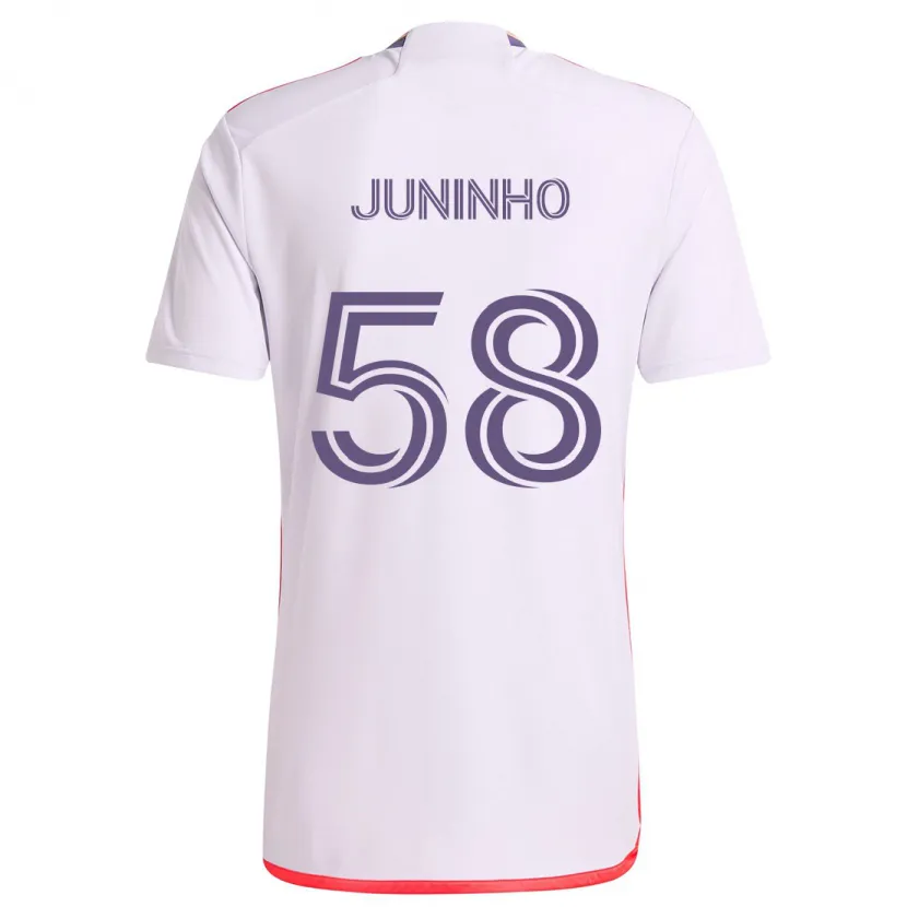 Danxen Kinderen Juninho #58 Wit Rood Paars Uitshirt Uittenue 2024/25 T-Shirt