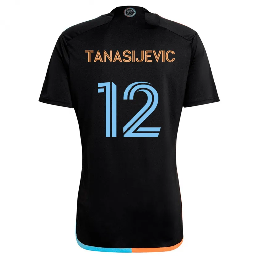 Danxen Kinderen Strahinja Tanasijevic #12 Zwart Oranje Blauw Uitshirt Uittenue 2024/25 T-Shirt