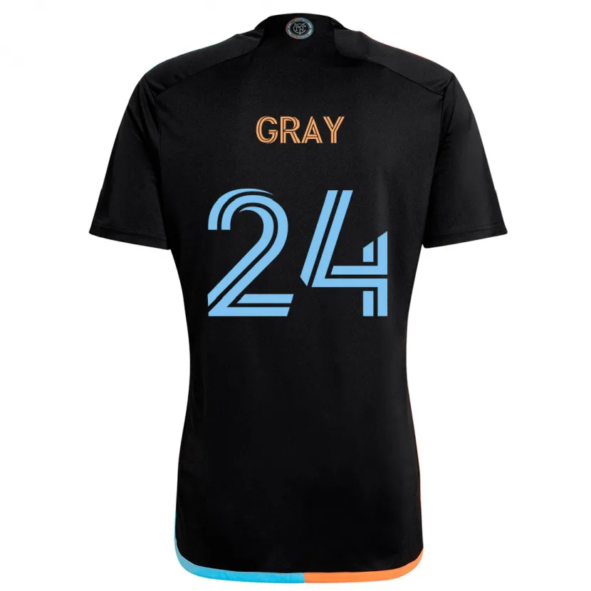 Danxen Kinderen Tayvon Gray #24 Zwart Oranje Blauw Uitshirt Uittenue 2024/25 T-Shirt