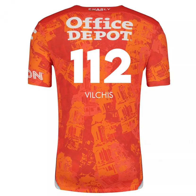 Danxen Kinderen Leonardo Vílchis #112 Oranje Wit Uitshirt Uittenue 2024/25 T-Shirt