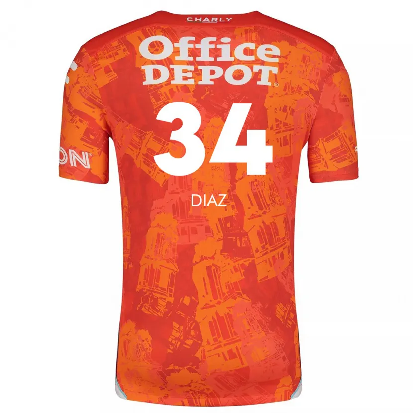 Danxen Kinderen Karen Díaz #34 Oranje Wit Uitshirt Uittenue 2024/25 T-Shirt