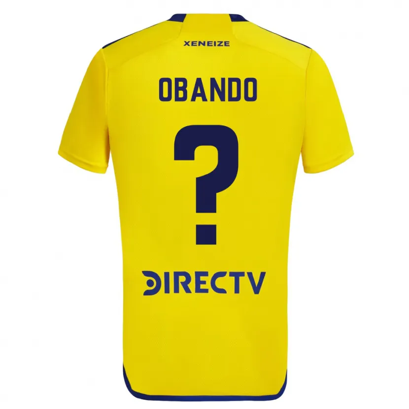 Danxen Kinderen Agustín Obando #0 Geel Blauw Uitshirt Uittenue 2024/25 T-Shirt