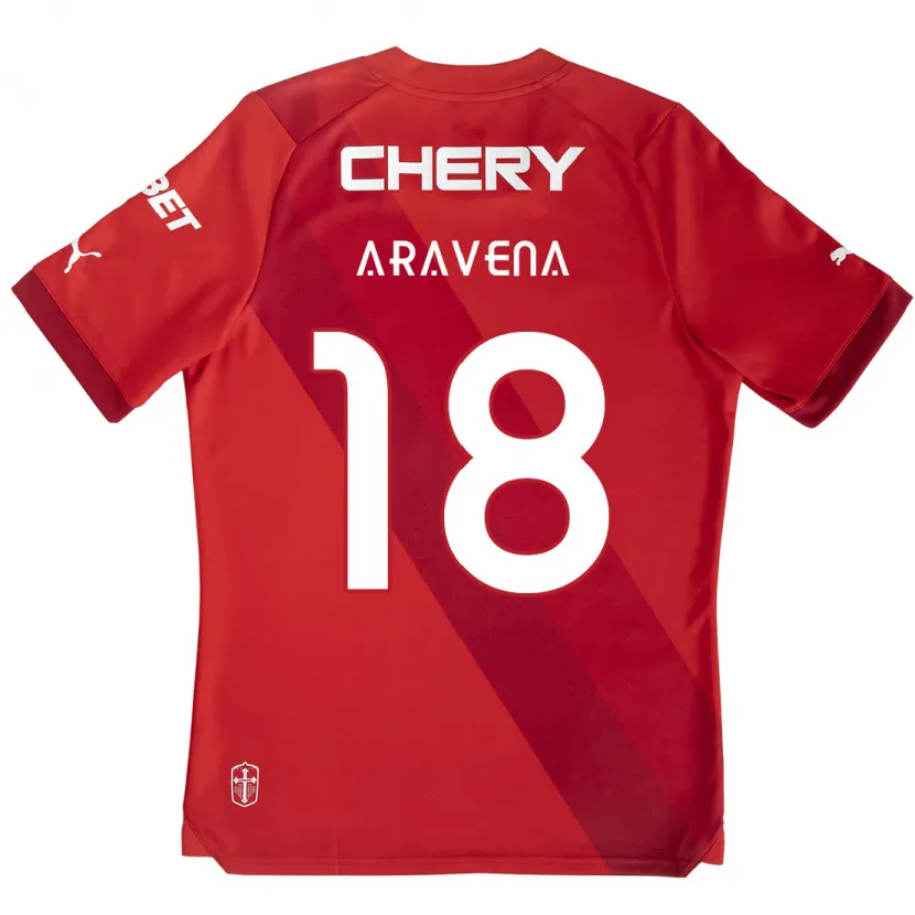 Danxen Kinderen Alexander Aravena #18 Rood Wit Uitshirt Uittenue 2024/25 T-Shirt