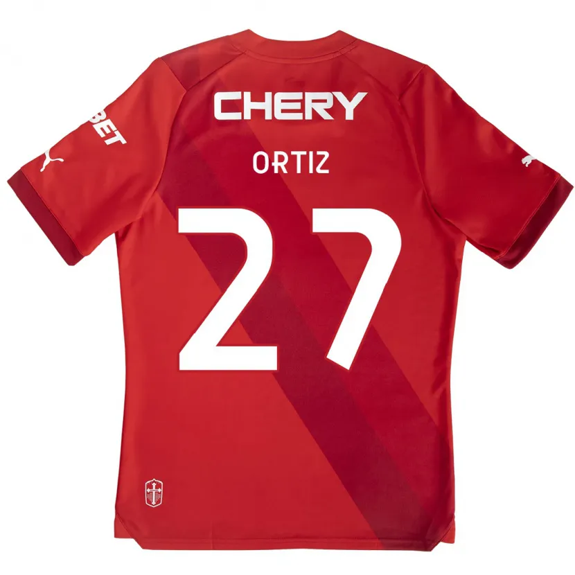 Danxen Kinderen Jorge Ortiz #27 Rood Wit Uitshirt Uittenue 2024/25 T-Shirt